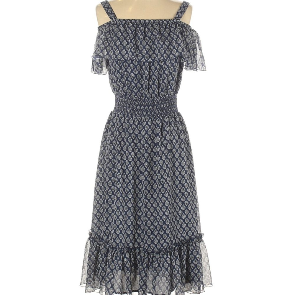 Tommy Hilfiger Navy Blue Floral Dress Ruffle Midi